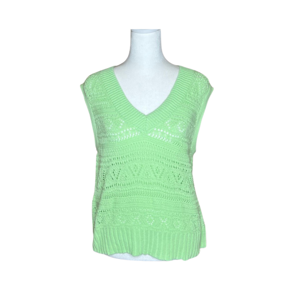 Talbots Open Knit Sweater Vest Size S Lime Green Preppy Twee Whimsical Vivid